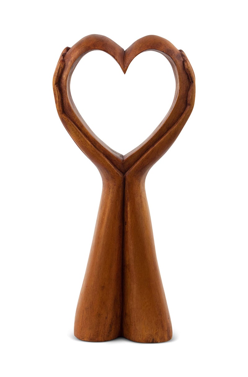 G6 Collection 12" Wooden Handmade Abstract Sculpture Statue Handcrafted - Heart in Hand - Gift Art Decorative Home Decor Figurine Accent Decoration Artwork Hand Carved Heart in Hand - Image 3